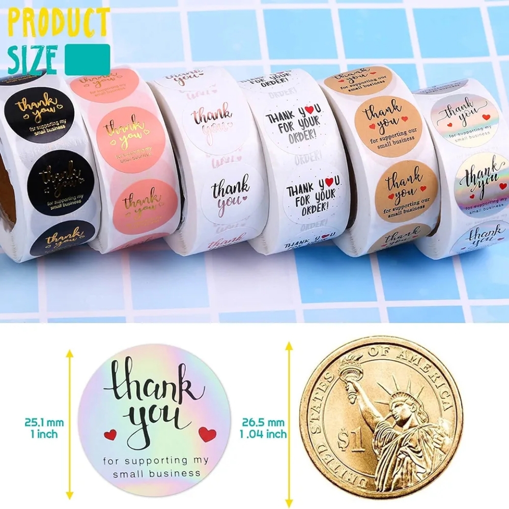 3000 pcs, 1”, Thank You Stickers for Packaging